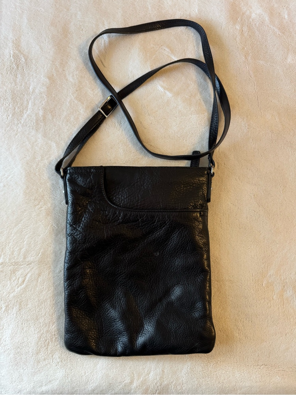 Margot Sleek Black Leather Crossbody Bag with Adjustable Strap